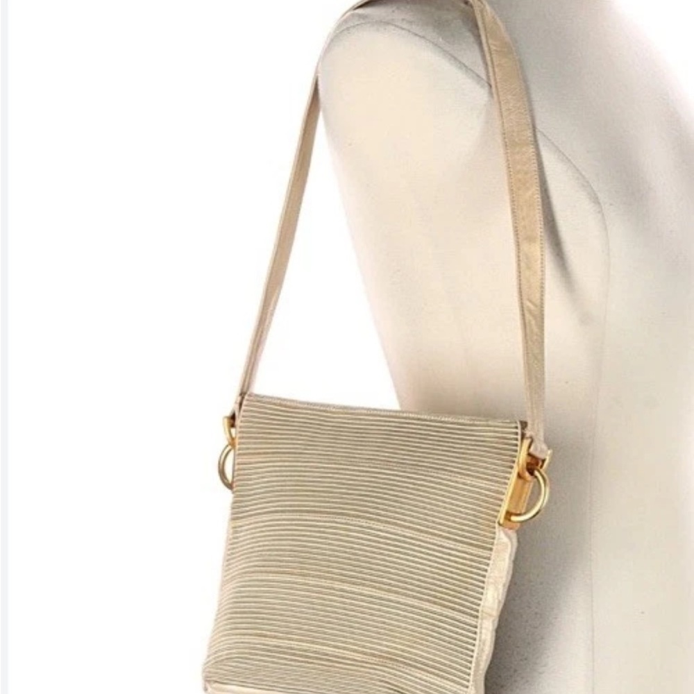 Sharif Cream and Gold Striped Crossbody Bag - Picture 3 of 8